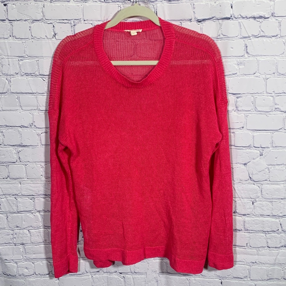 Eileen Fisher Lightweight Sheer Knit Organic Linen Sweater Pink Sz M Lagenlook